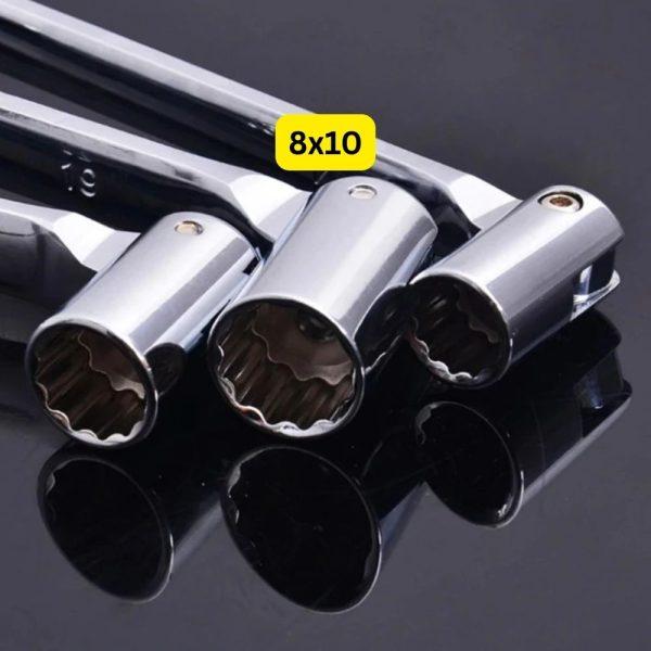 8x10mm Metric Double 12-Point Swivel Head Flexible Socket Wrench Spanner
